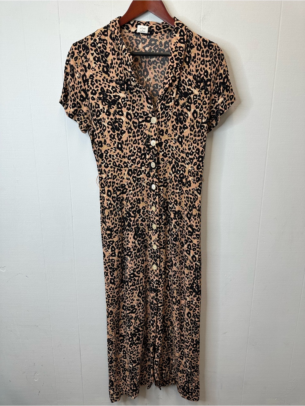 Wilfred Size Medium Leopard Print Button Midi Shirt Dress